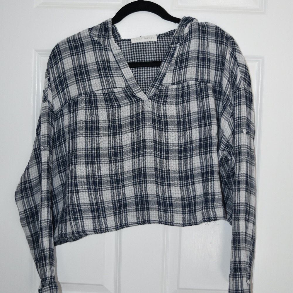 Flannel Crop Top with Hood